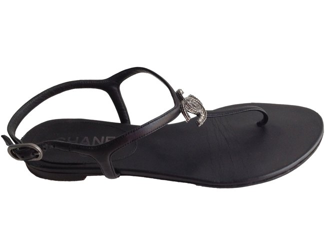Chanel Sandales Cuir Noir Joli Closet