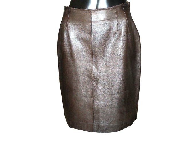 Skirt Size Silver Metallic Skirt Valentino Leather Skirt Dark Brown