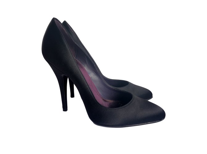 Givenchy Tacones Negro Ciruela Cuero Satén Joli Closet