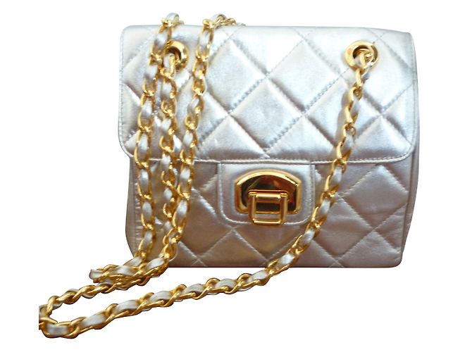 Sac Bandoulière Vintage Charles Jourdan - Cuir Gris Clair - Occasion Avec Traces D'usure