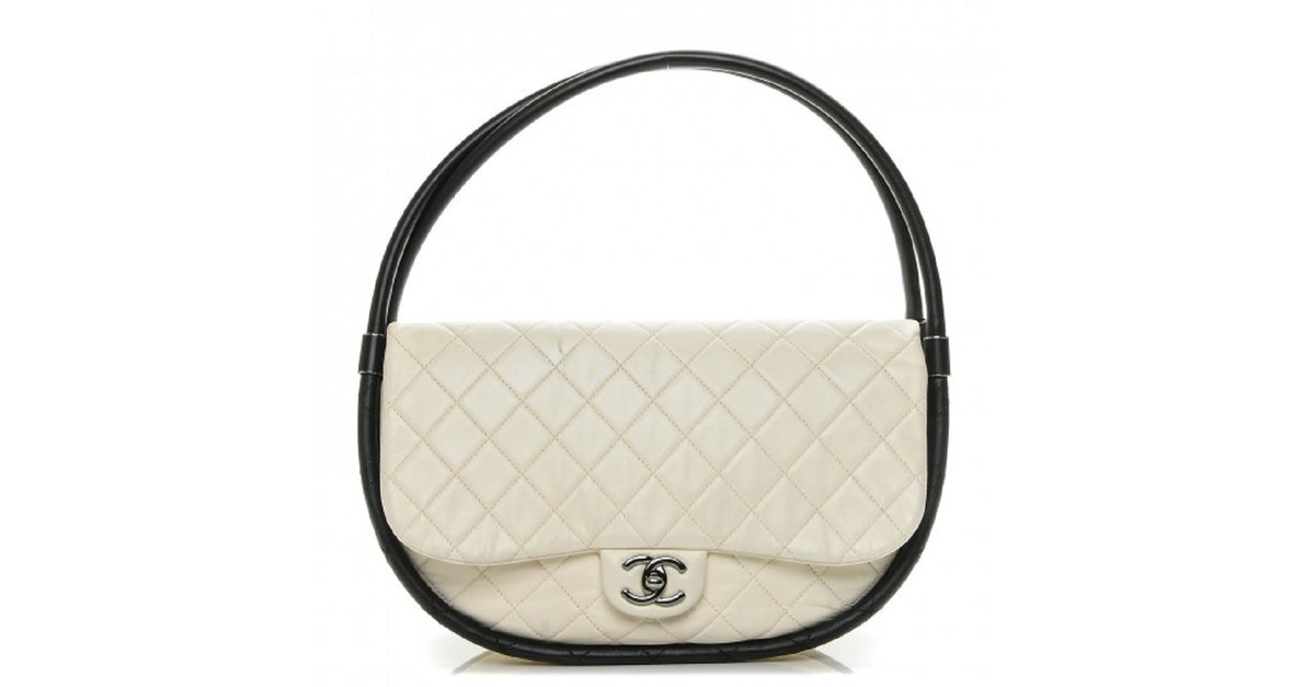 CHANEL Quilted Lambskin Medium Hula Hoop Flap Ivory Leather ref