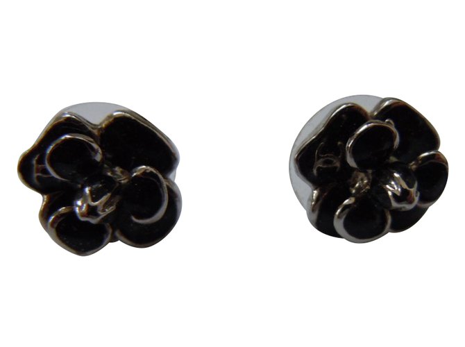 Chanel Earrings Black Silver Joli Closet