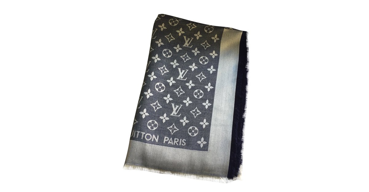 Châle monogram wool scarf Louis Vuitton Blue in Wool - 34381164