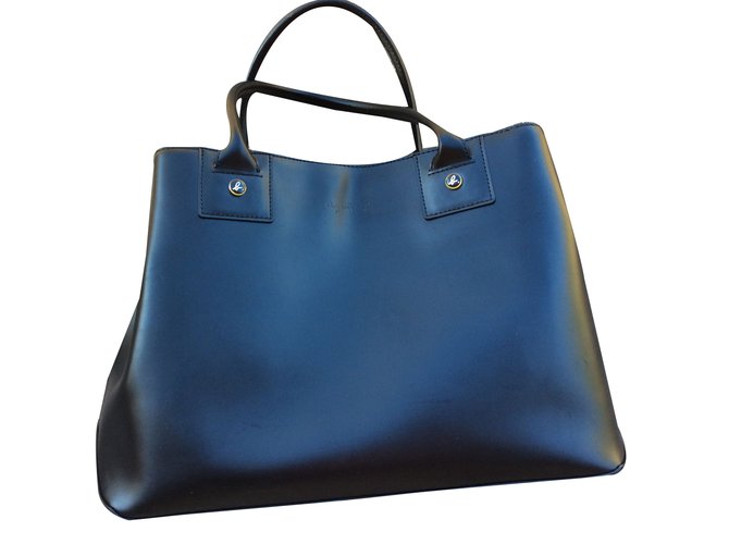 バッグ Agnes b. real leather design hand bag black smooth leather shoulder bag