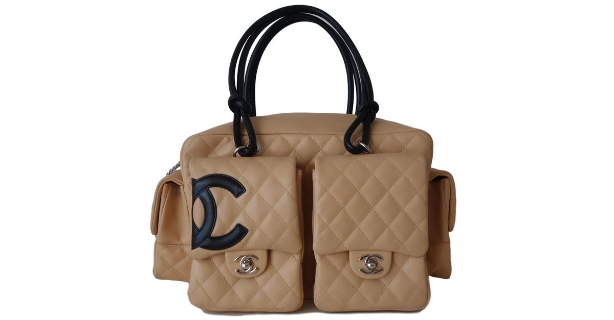 Chanel Beige/Black Quilted Leather Ligne Cambon Reporter Bag For