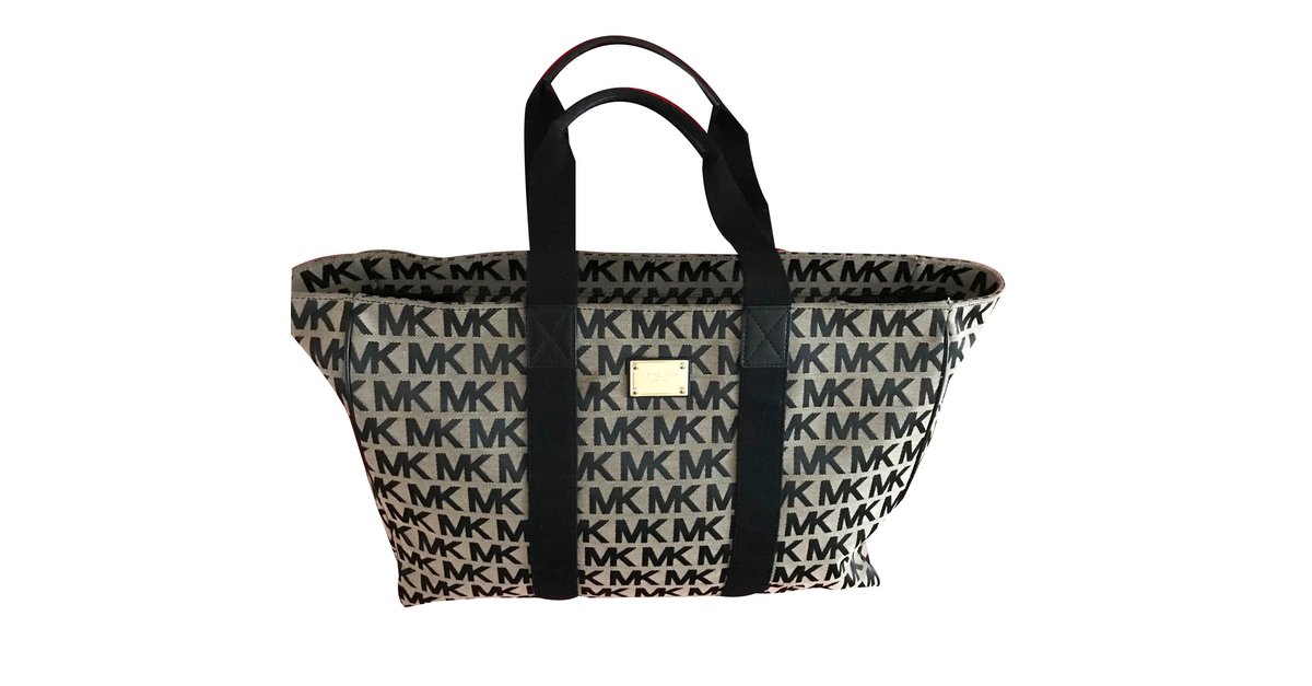 Michael Kors Black Signature Coated Canvas XL Travel Duffle Bag