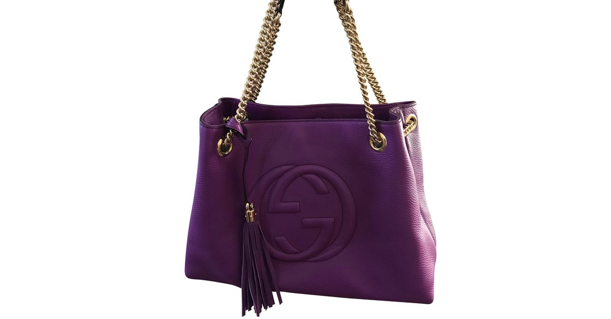 Gucci Soho Cross Body Bag Tassel GG Purple Leather ref.543829 - Joli Closet