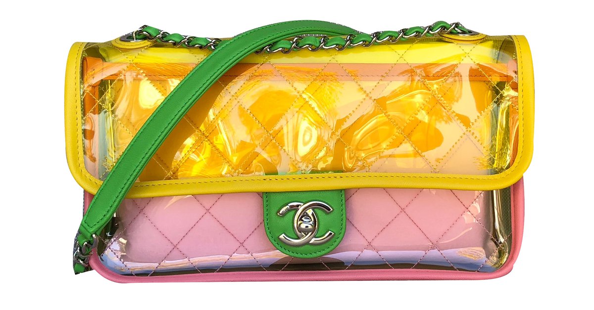 Chanel Runway Quilted Single Flap Shiny Silver Chain Green/Yellow/Pink  Pvc/Lambskin Bag Multiple colors Plastic ref.65206 - Joli Closet