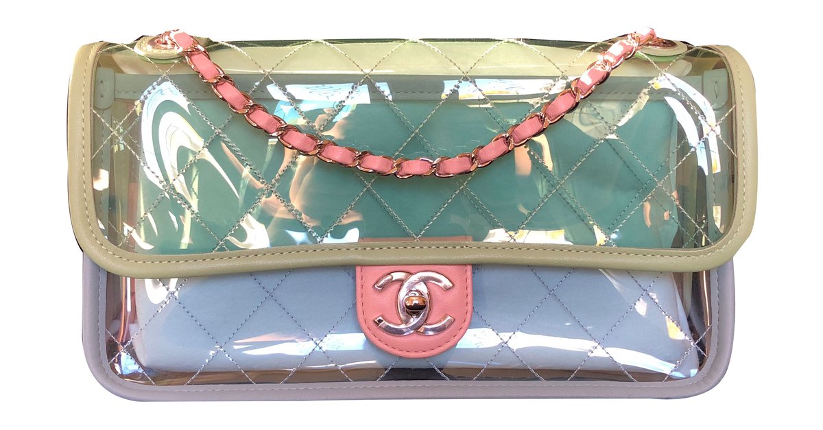 Chanel Runway Quilted Single Flap with Silver Chain Green/Blue/Pink  PVC/Lambskin Bag Multiple colors Plastic ref.65207 - Joli Closet
