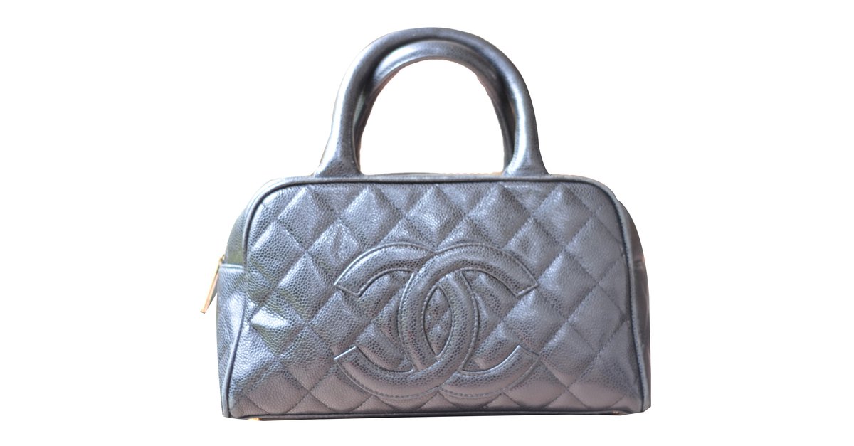 Chanel bowling bag large CC logo zip brown quilted leather 