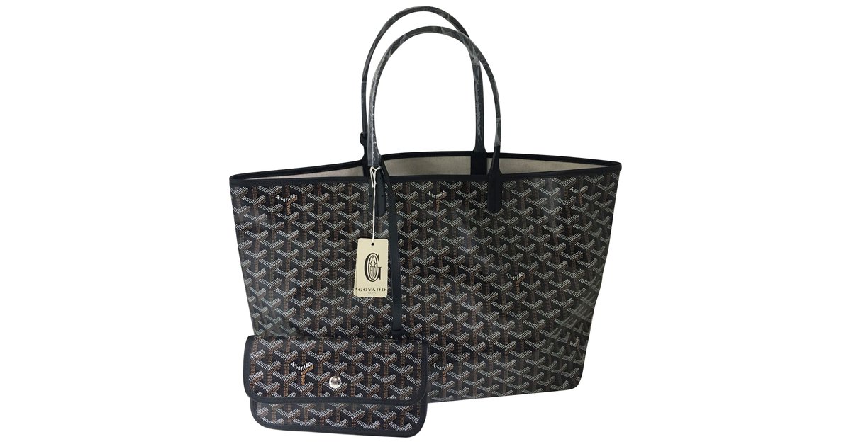 Goyard Saint Louis Handbag PM Black Leather Cloth ref.66224 - Joli