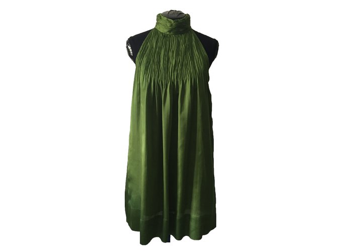 adolfo dominguez green dress ADOLFO DOMINGUEZ. Green chiffon wrap dress with print. Size 38  Hibuy  market