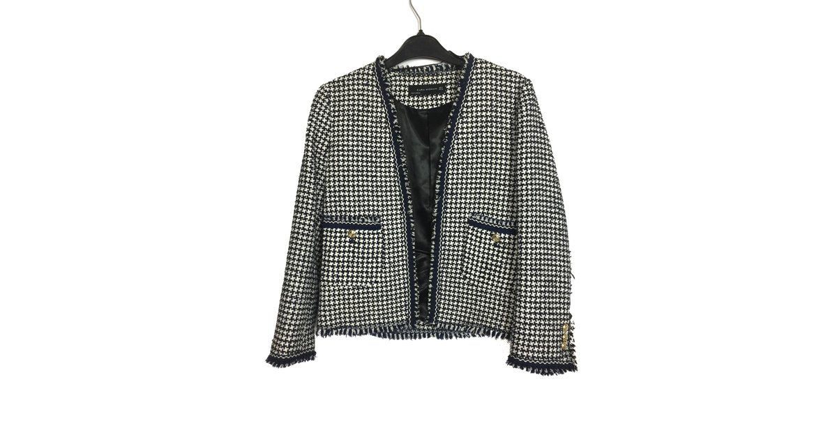 Zara Tweed jacket Black White Navy blue Cotton Polyester Viscose Acrylic  ref.67671