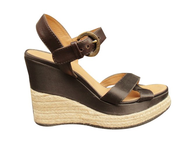 Hogan Sandals Dark brown Leather Satin Rope Joli Closet