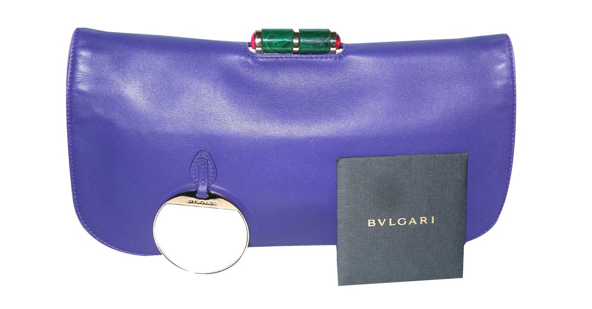 Bvlgari Purple Satin Leoni Flap Clutch Bag Bvlgari