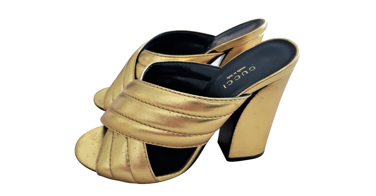 Gucci Mules Sandals Golden Leather  - Joli Closet