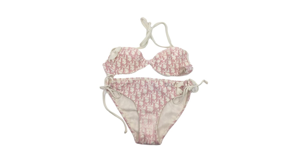 Christian Dior Swimwear Pink White Elastane Polyamide ref.77563