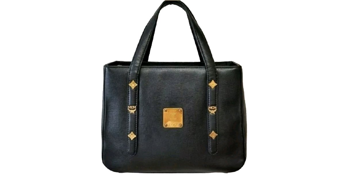 MCM Black leather tote bag Golden ref.78638 - Joli Closet