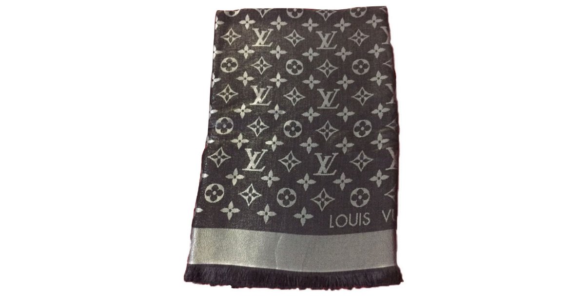 Louis Vuitton Scarves Black Silvery Silk Wool ref.852834 - Joli Closet