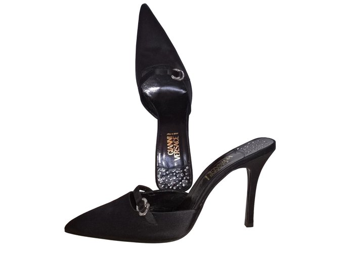 Gianni Versace Heels Black Satin Joli Closet