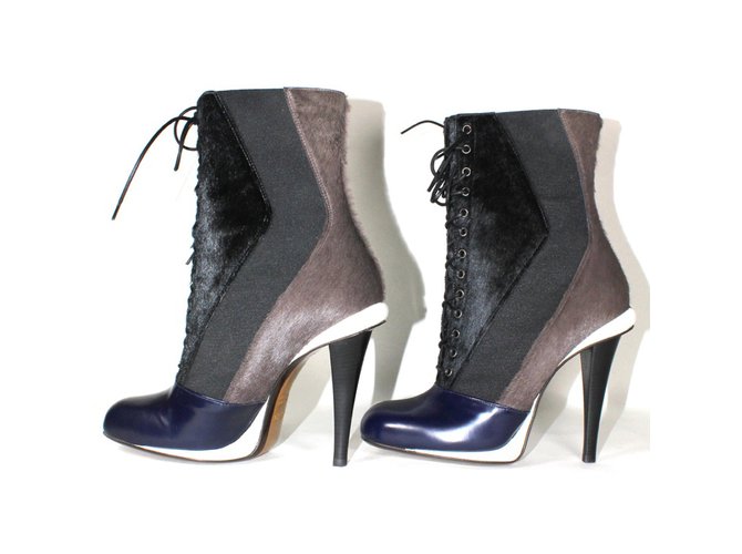 Fendi Ankle boots Black Blue Grey Leather Pony-style calfskin ref