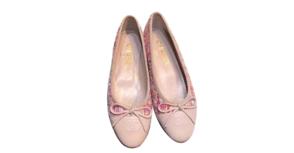 Chanel Pink Tweed and Leather ballerina flats ref.88982 - Joli Closet