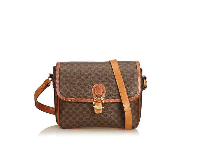 Céline Macadam Crossbody Bag Brown Leather Plastic ref.90251 
