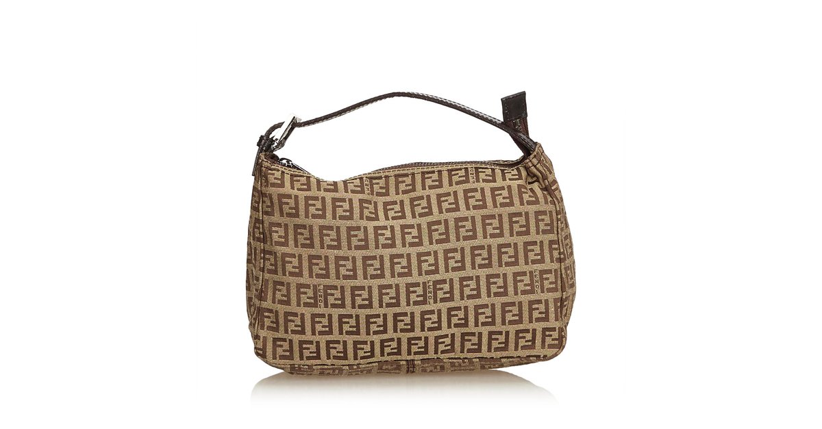 Fendi Zucchino Coated Canvas Handbag Brown Cloth ref.971583 - Joli