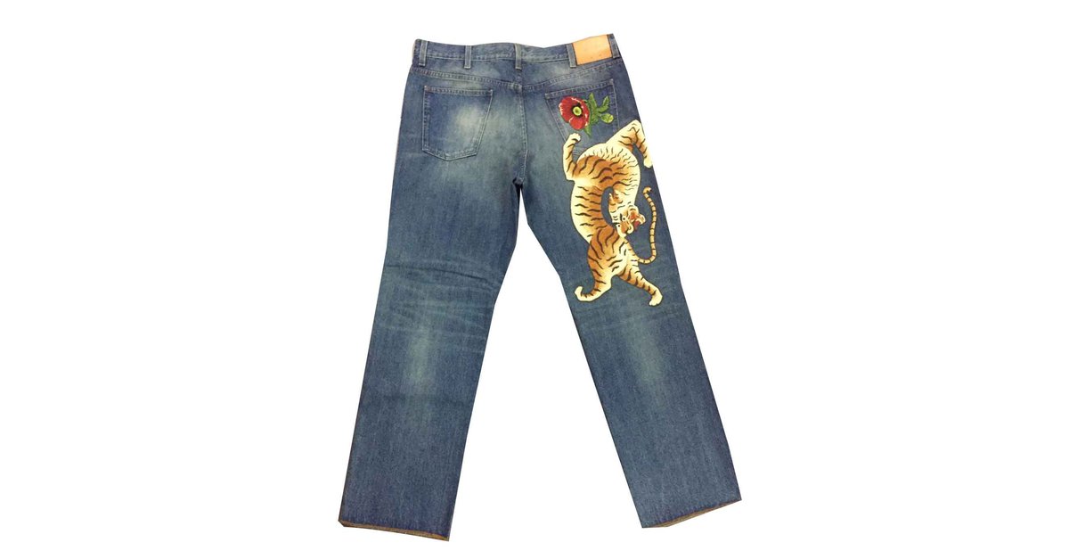 landing vakuum tro på Gucci Tiger jeans Blue Denim ref.90670 - Joli Closet