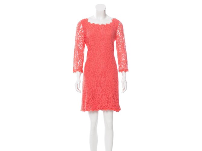 Diane Von Furstenberg Zarita lace mini dress coral Nylon Rayon ref.91171 -  Joli Closet