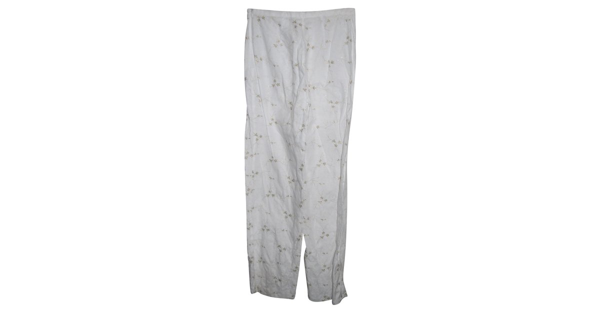 Escada Pants, leggings White Golden Linen Metal ref.91490 - Joli