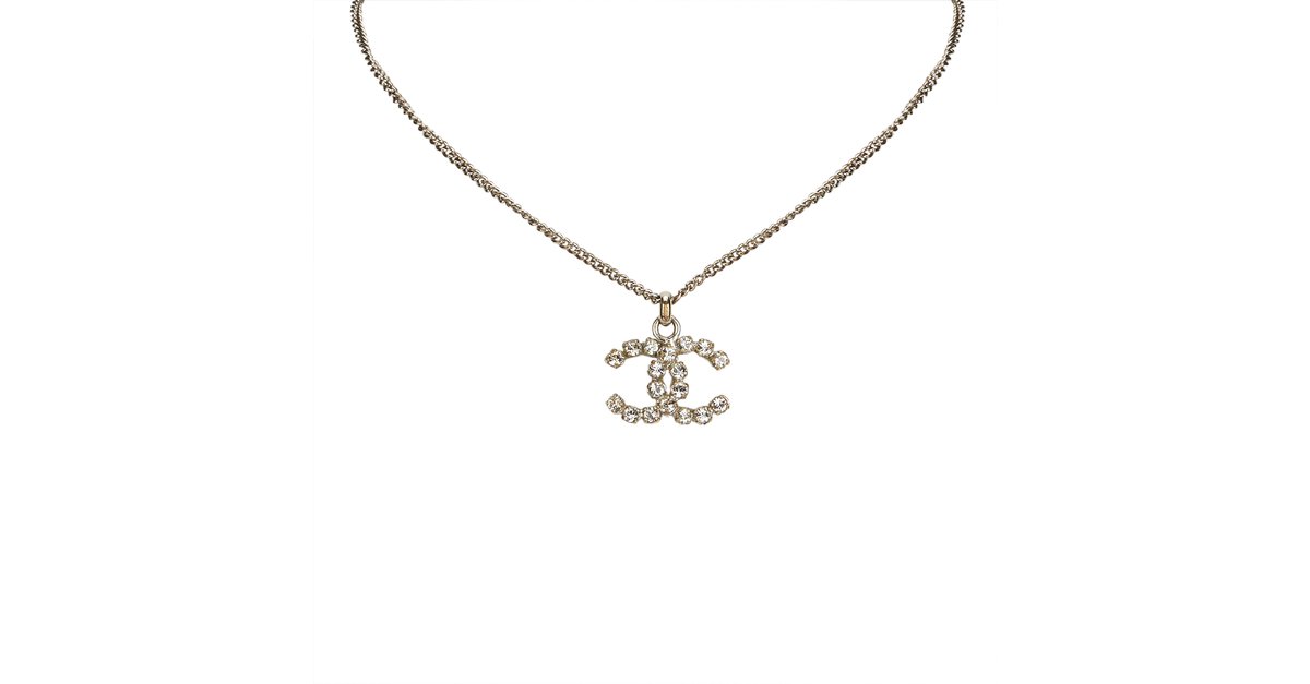 Chanel CC Rhinestone Necklace Silvery Metal ref.92164