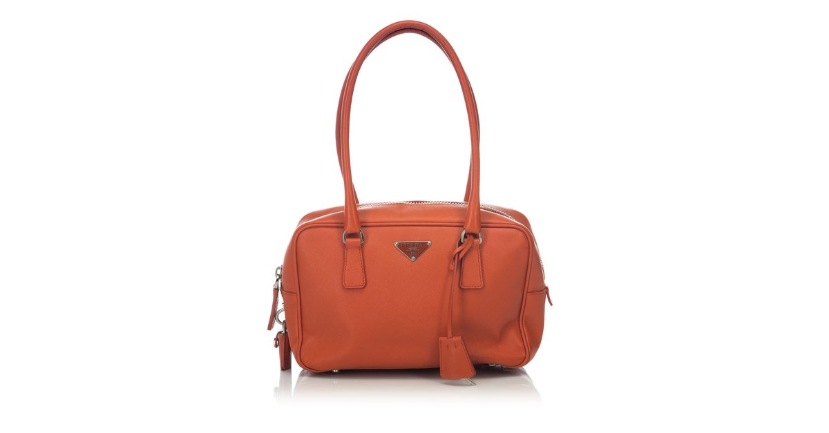 Prada Saffiano Lux Bowler Bag Orange Leather ref.101889 - Joli Closet