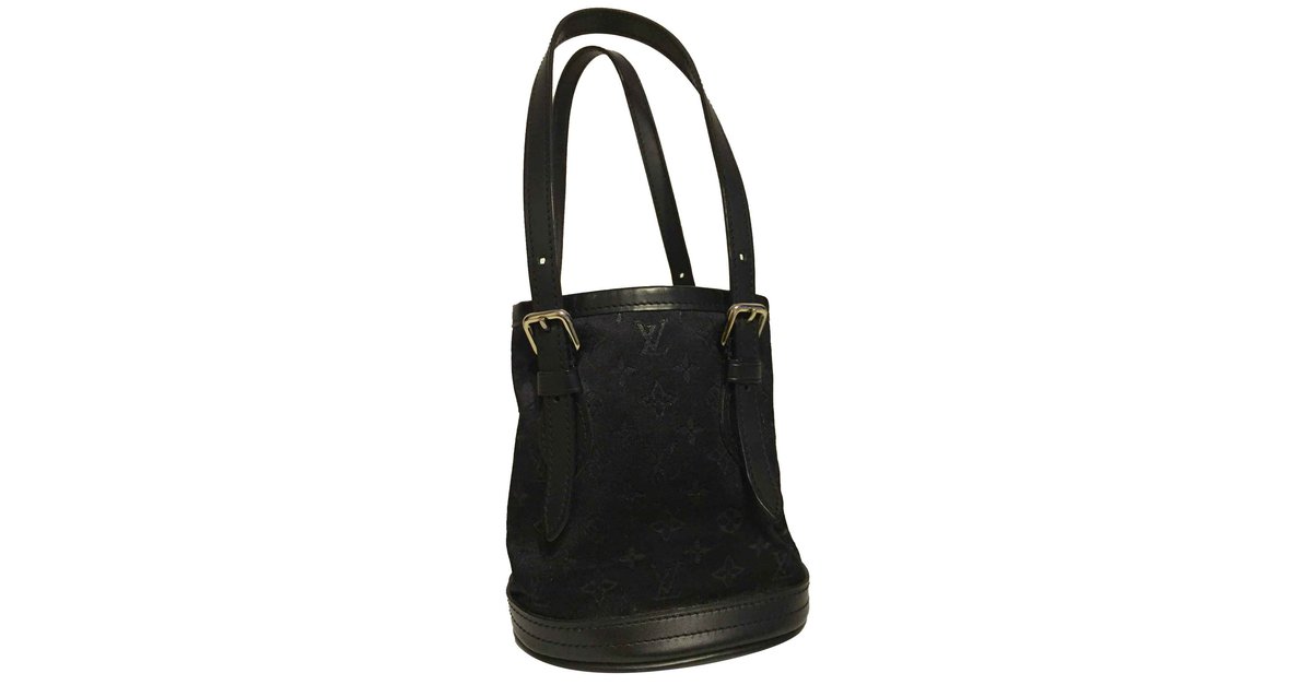 Louis Vuitton Micro Mini Bucket Black Leather Satin ref.103643