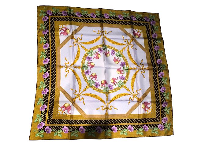 Foulard En Soie Vintage Multicolore Avec Motif Chevaux - Accessoire élégant