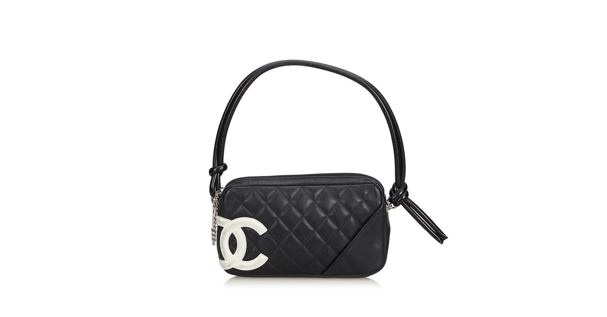 Chanel Cambon Ligne Pochette Black White Leather ref.102108 - Joli