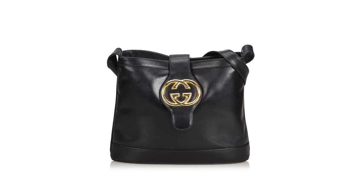 Gucci Vintage Double G Shoulder Bag Black Leather ref.99634 - Joli Closet