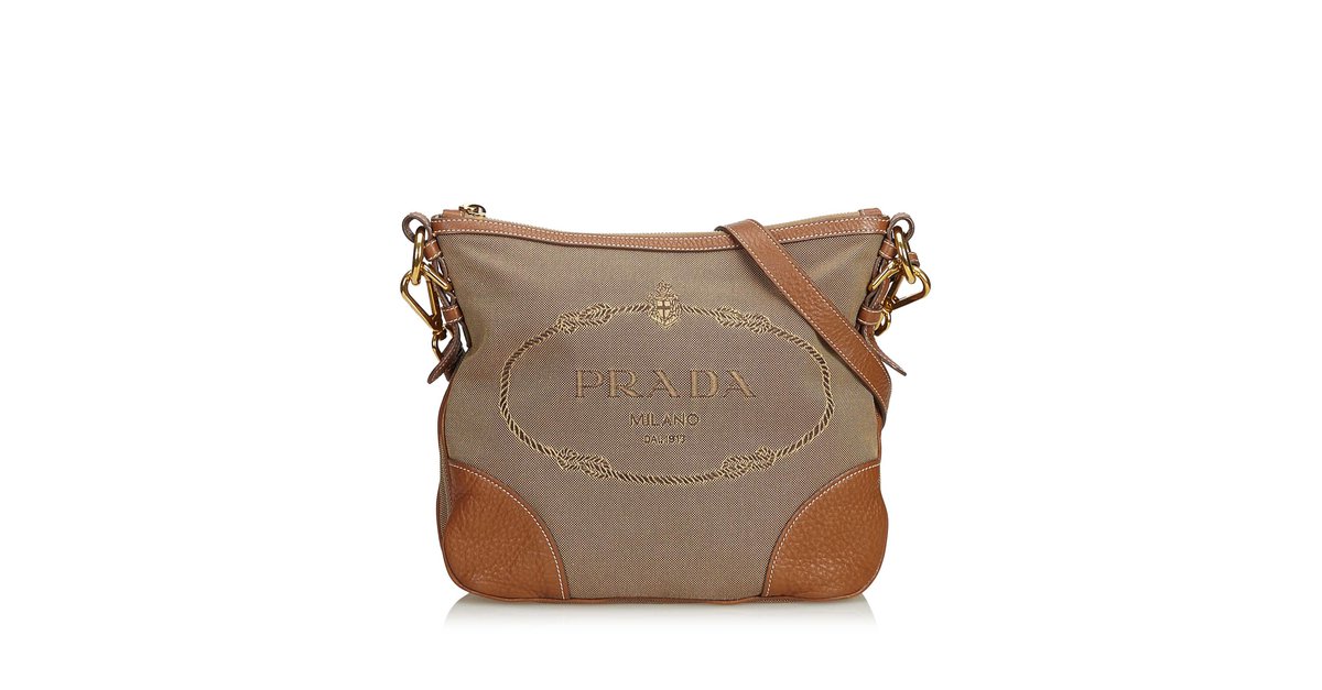 Prada Brown Canapa Canvas Crossbody Bag Light brown Dark brown Leather  Cloth Cloth ref.134271 - Joli Closet