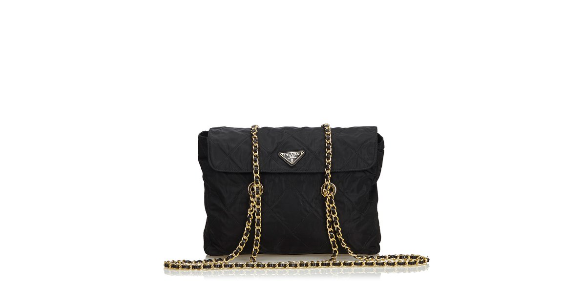 Prada Black Nylon Chain Shoulder Bag Leather Cloth ref.139221 - Joli Closet