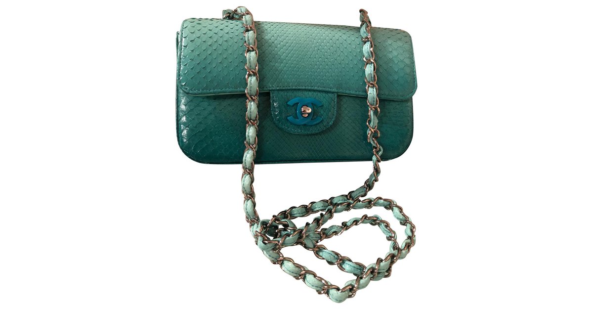 Chanel Handbags Turquoise Python ref.111127 - Joli Closet