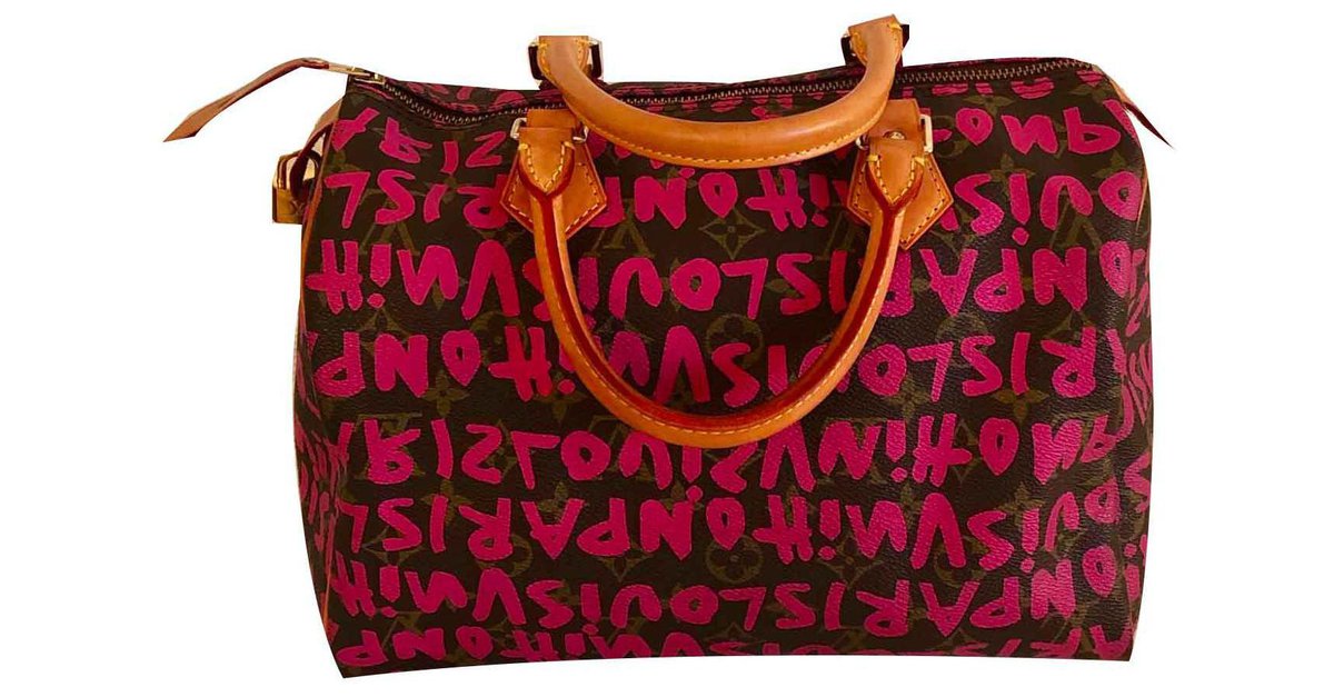 Louis Vuitton Speedy Graffiti 30 Pink Leather Cloth ref.113929