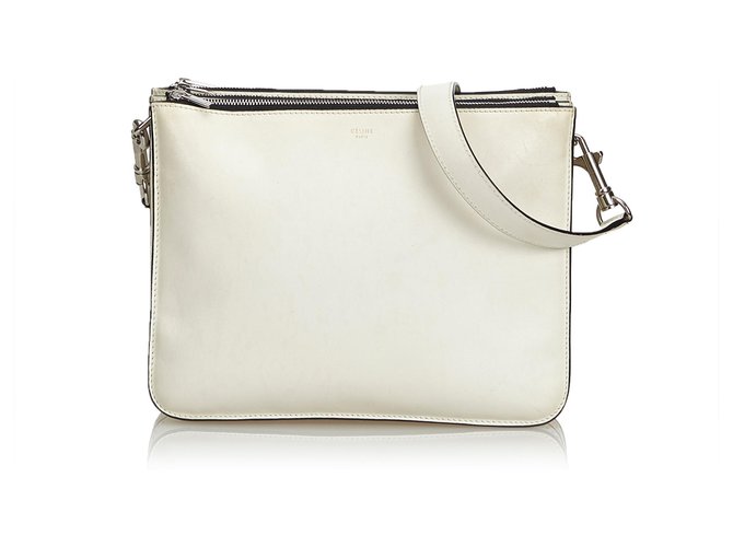 Céline Small Leather Trio Bag White Cream Joli Closet