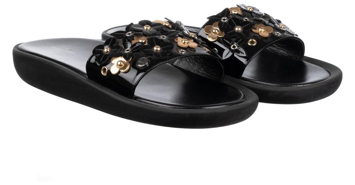 Louis Vuitton Monogram Sunbath Flat Mule Sandals 39 Black