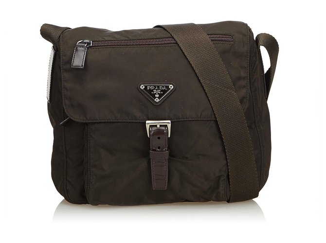 Prada Brown Nylon Messenger Bag Dark brown Leather Cloth ref
