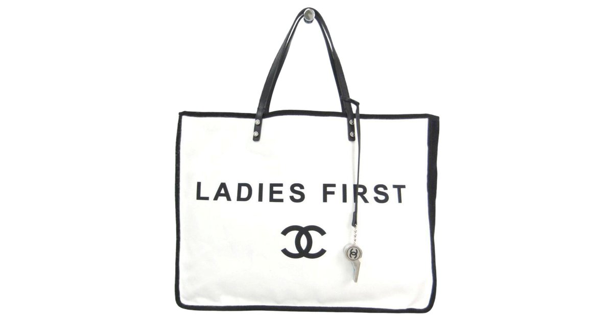 Chanel Black Ladies First Shopping Tote White Leather Cloth Pony-style  calfskin Cloth ref.117887