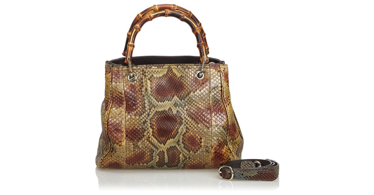 Gucci Bamboo Shopper Python Tote in Brown