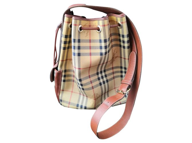 Beautiful vintage burberry bag Beige Hazelnut Leather Cloth ref