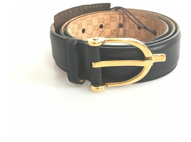 Gucci Black Leather Stirrup Belt Golden Metal Pony-style  display picture 1