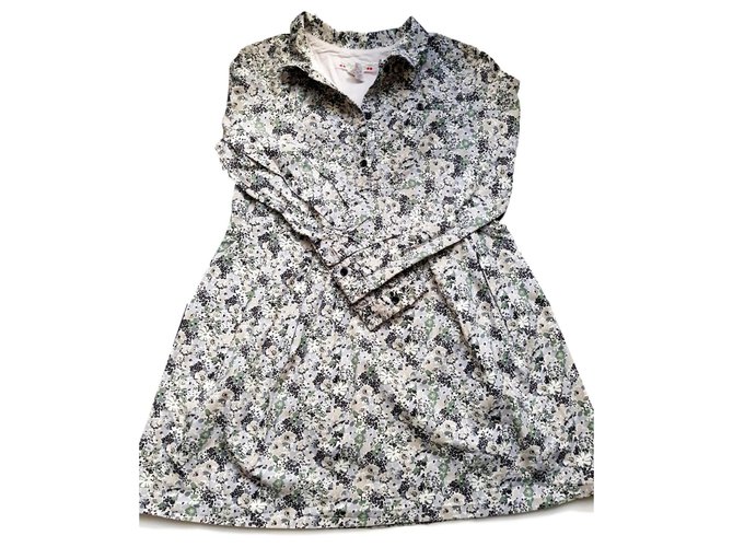 Bonpoint Robe d'été Coton Blanc Bleu Vert ref.119973 Joli Closet