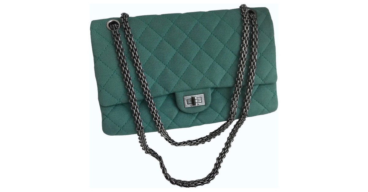 Chanel 2.55 Reissue 28 cm Large Flap Bag 226 Green Light green Turquoise  Leather Cloth ref.121832 - Joli Closet